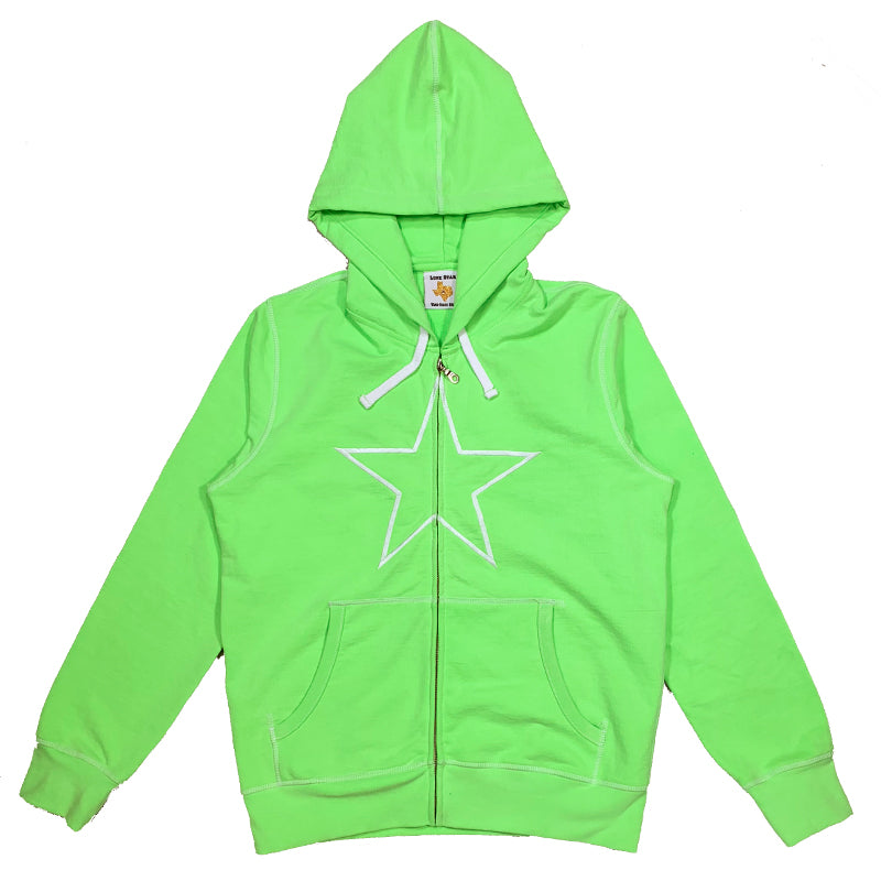 Green Zip Up with White Stitching