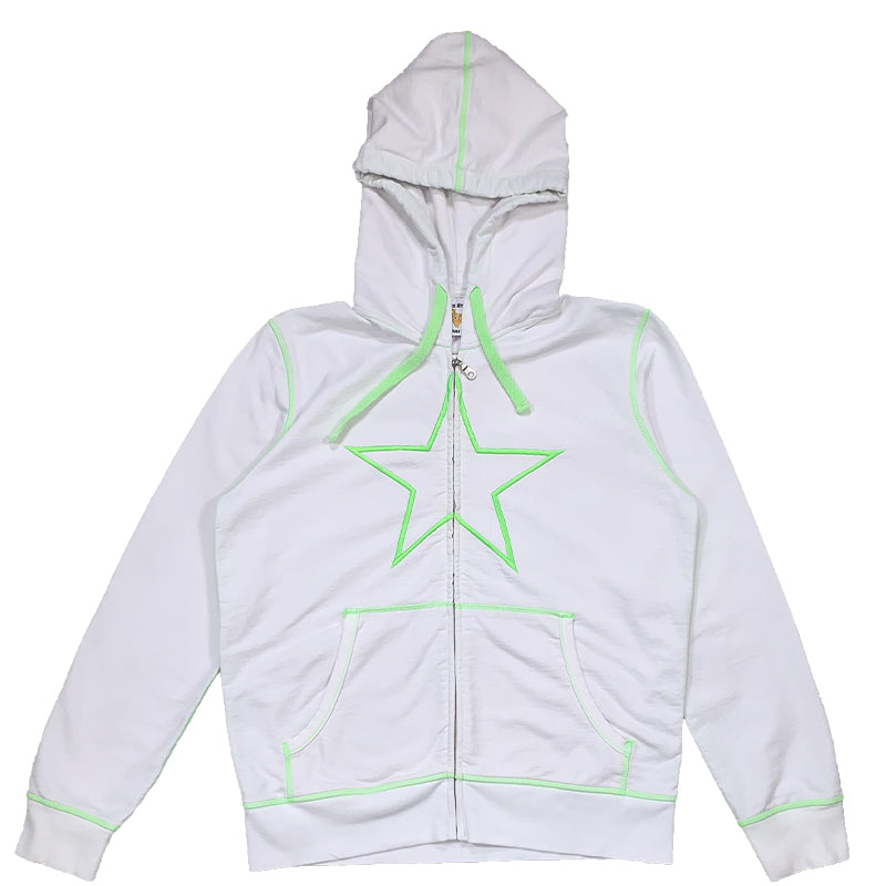 White Zip Up with Green Stitching