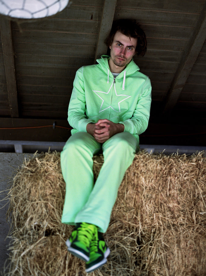 Green Zip Up with White Stitching
