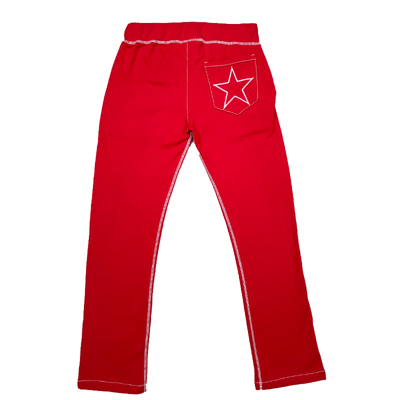 Red Sweatpants with White Stitching