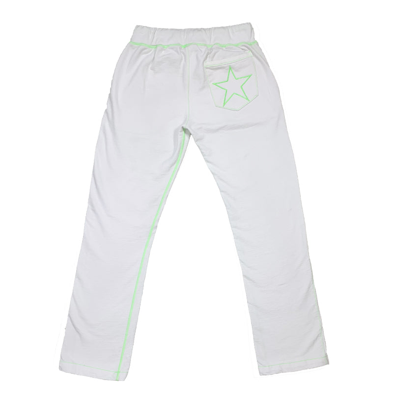 White Sweatpants with Green Stitching